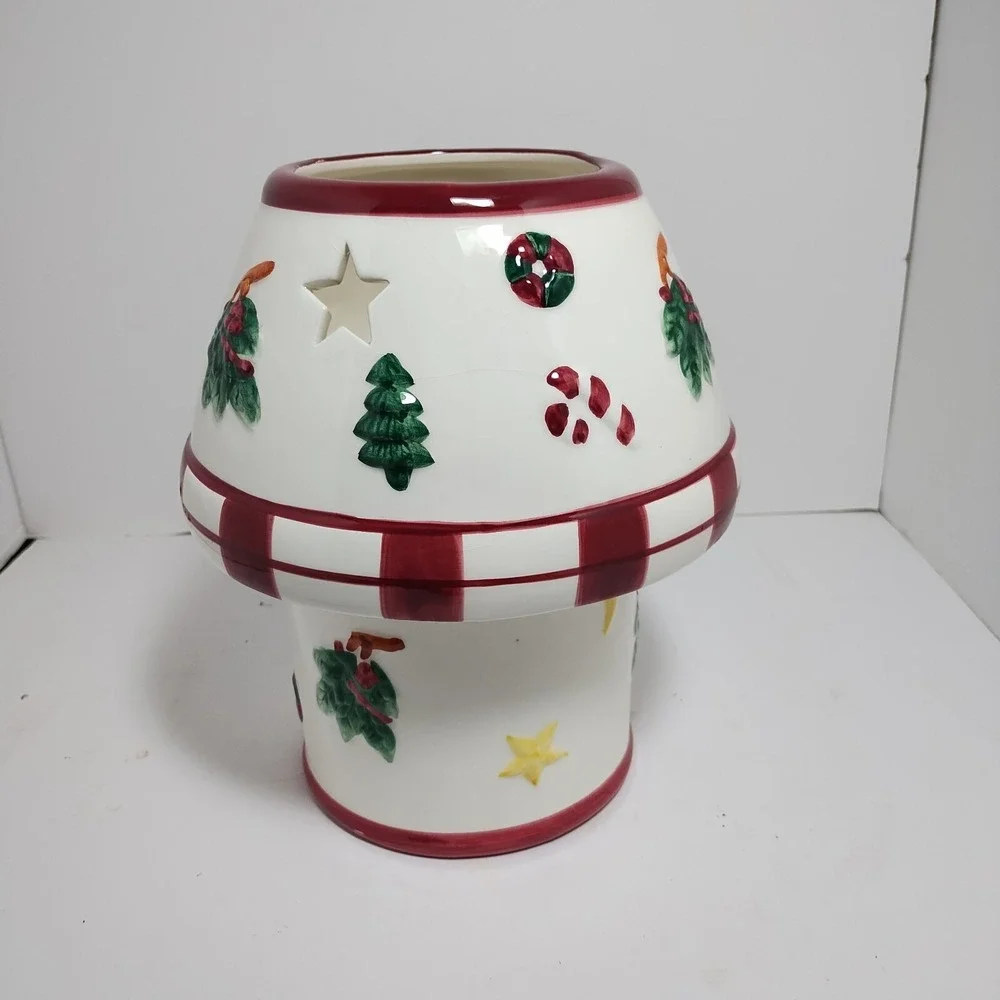 Ceramic Christmas Candle Lamp Shade & Base Holder for Large Pillar Candles 9